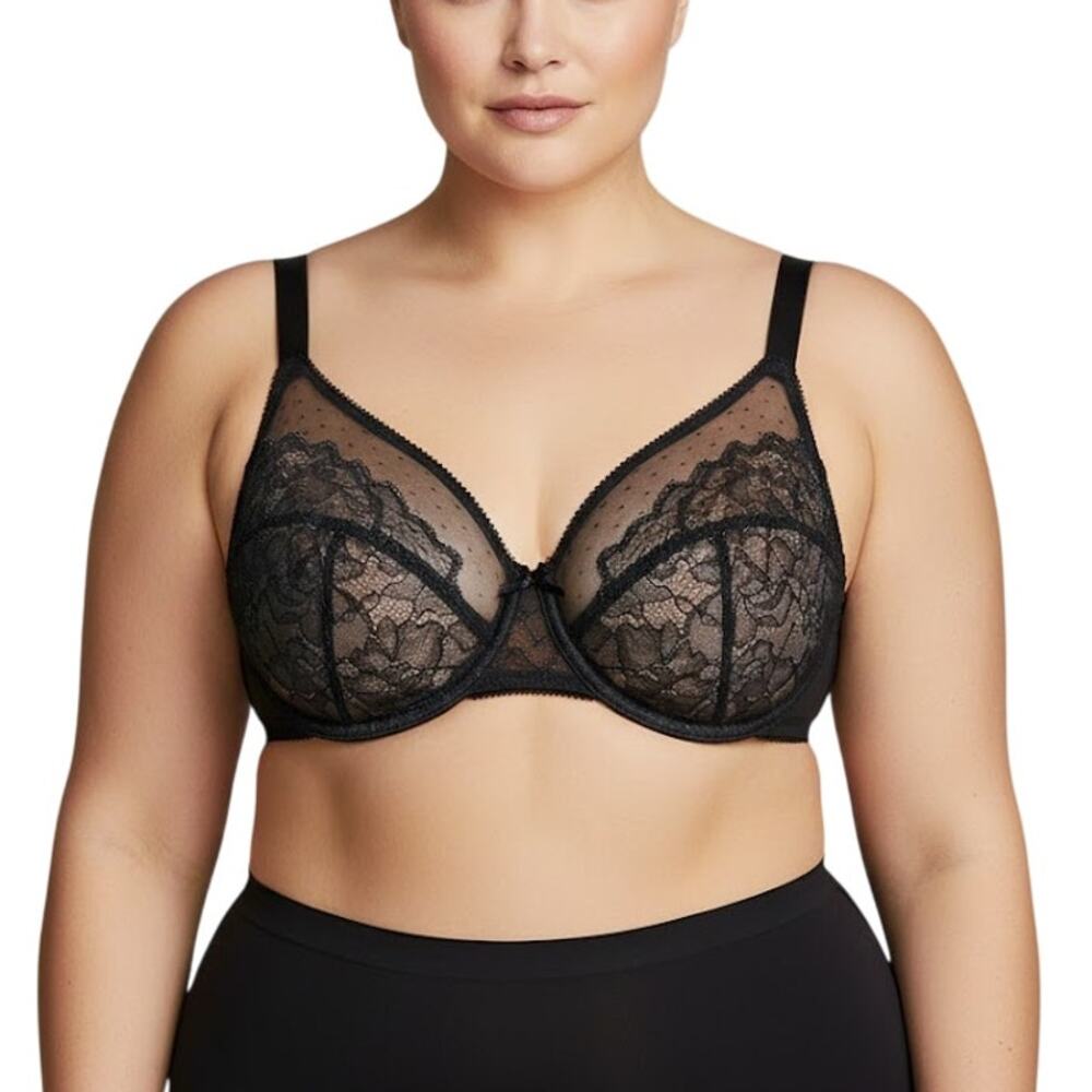 HSIA Full Coverage Unlined Underwire Bra Black Lace Plus Size NWT 36C